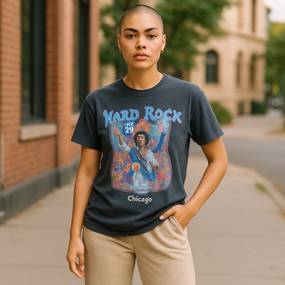 JIMI HENDRIX Hard Rock Hotel Chicago T-Shirt Rock & Roll Black Top ~ Size LARGE